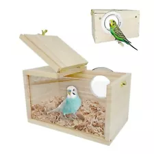 Parakeet Nesting Box Transparent Acrylic Bird Breeding Box Natural Wooden Bir...