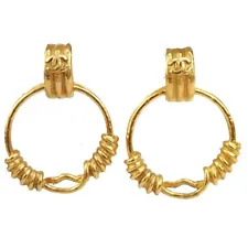 CHANEL CC Logo Earrings Clip-On 94P Gold Plated Vintage France Accessory 13JH207