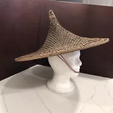 Vintage Asian Conical Hat Rattan Field Hat