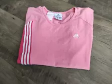 adidas Girls Women Pink Logo Small Fitness Running Sports T-Shirt Size 16