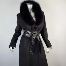 NWT~$580~FORECASTER~L/XL~GENUINE REAL SAGA FOX FUR BLACK WOOL FULL LENGTH COAT