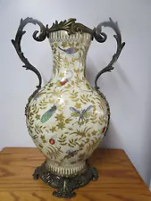 VINTAGE PORCELAIN AND BRONZE INSECT MOTIF VASE 18”