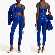 Balmain Royal Blue Embroidered High Waist Skinny Jeans