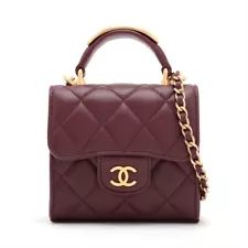 Chanel Mini Mini Matelasse Lambskin Chain Shoulder Bag Top Handle Bordeaux Gold