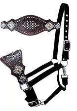 Showman Bronc Halter w/ Alligator Print Leather Noseband & Rhinestones