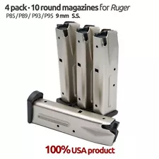 4 Magazines for Ruger P.85,89,94,95 9MM 10 Round S.S