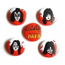 KISS Pinball Machine Bally Badge Button Set 25mm 1" Pins Pinback Gene Paul Ace