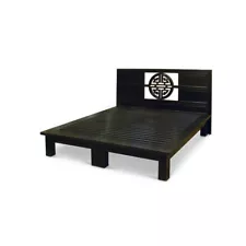 US Seller - Distressed Black Elmwood Yuan Yuan King Size Chinese Platform Bed