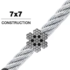 304 Stainless Steel Cable Wire Rope 1/16" 7x7 for DIY Decking Railing System