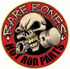 BARE BONES HOT ROD PARTS 8" ROUND SKULL ALUMINUM SIGN