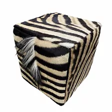 AUTHENTIC BURCHELL ZEBRA HIDE CUBE OTTOMAN AND TAXIDERMY | 18"X18"X20" DIMENSION