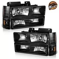 WEELMOTO Headlights For 1994-1998 GMC C/K Sierra Suburban Yukon Chrome Lamps L+R