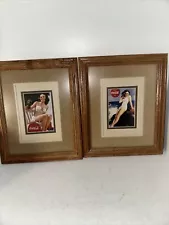 2 COCA COLA WOMEN MATTED GLASS WOOD FRAMED PICTURES 9x11-EXCELLENT!