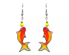 Orange Koi Fish Earrings Japanese Animal Accessories Handmade Zen Boho Jewelry