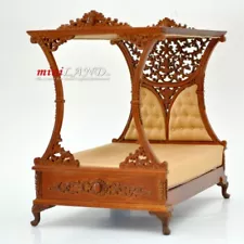 Miniature Four Poster Canopy Bed Fine Quality for dollhouse walnut 1:12 scale