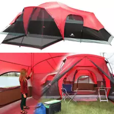 Large Outdoor Camping Tent, 10-Person 3-Room Cabin Screen Porch Waterproof Red