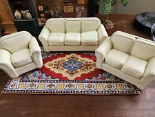 Dollhouse Vintage Leather Sofa Set - 1:12