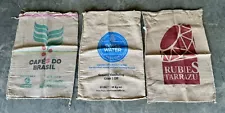 Assorted Burlap Jute Coffee Bean Bags Sacks-Lot Of (3) *See Pics/Description