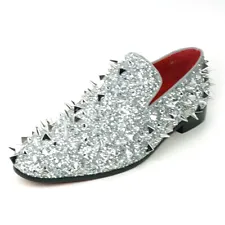 FI-7517 Silver Glitter Silver Spikes Slip on Loafer Fiesso by Aurelio Garcia