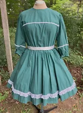 Vtg Hand Made Forest Green Gathered Skirt Square Dance Dress 44 Bust Size 18 20