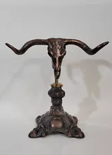 Texas Longhorn Steer Skull ☆ Pistol or Spurs ☆ Brass/Bronze Display Stand