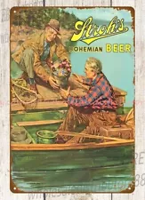 Stroh's Bohemian beer retro fisherman boat metal tin sign office bar interior