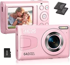 Digital Camera Autofocus, UHD 4K Vlogging Camera with 32GB Card, 2 Batter (Pink)