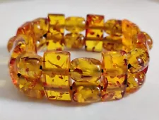 Genuine Baltic Amber Stretch Panel Bracelet Made In Poland