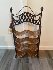 Rustic 8 Bottle Wine Rack - Wicker & Iron - Great Condition - Hanging Chianti