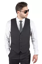 Men's Dress Suit Vest 5 Button V Neck Adjustable Back Strap Formal By AZAR MAN