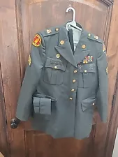 US Army Men's Green Class A Dress Service Uniform Jacket Coat Sz 44R + Cap/Shirt