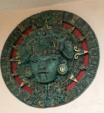 Vintage ‘70s 12” Green Stone Aztec Warrior Calendar Decorative Wall Hanging