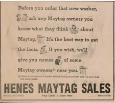 1950's Henes Maytag Sales Maytag Washer Michigan Newspaper Ad 6.5x5.5"