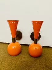 Pair of 1950s Italian Diablo Wall Sconce Shiny Orange 1950's Mid Century Brass