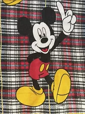 Disney Mickey Mouse Cotton Flannel Flat Sheet Twin Size Red Plaid Blanket SALE!