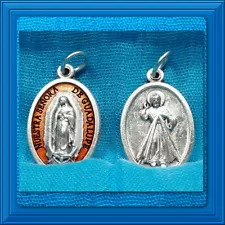 Catholic Medal 1" Our Lady of Guadalupe Divine Mercy of Jesus Red Enamel SALE!!