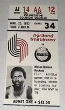 3/25/82 Rockets Trail Blazers NBA Season Ticket Stub Moses Malone Photo Pictured