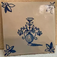 Vintage Delft Tile Hand Painted Flowers In A Vase 6 Inches by 6 Inches Square