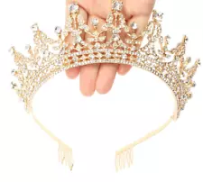 Queen Crown for Womens Gold Tiara with Clear Rhinestone for Christmas Birthday