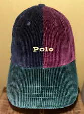 NWT's Polo Ralph Lauren Leather Strap Colorblock Multicolor Corduroy Hat Cap