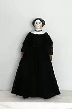 Antique China Head Doll 34 inch Civil War Era, Flat Top Hair, Beautiful Gown