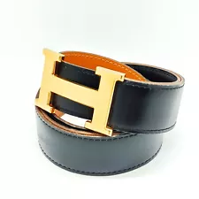 Hermes Belt Black Gold Leather 1286789