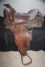 VINTAGE BONA ALLEN 14.5" TOOLED LEATHER ROPING COWBOY WESTERN SADDLE NEEDS WORK