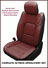 Black Medium Red Perf Leather Seat Covers for 2019-24 Ram 1500 Crew Cab Big Horn