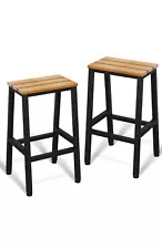 ODK 26 Inch Outdoor Bar Stools Set of 2 ,Patio Counter Height Stools Yellow Teak