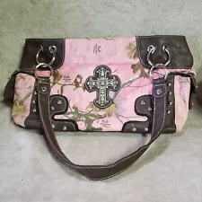 Pink Real Tree Xtra Colors Purse Handbag with Cross and Studded 12.5x8.5x4inches