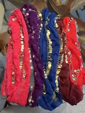 5 Egyptian Hip Scarves with coins for Middle Eastern Belly Dancing