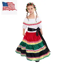 Girls Mexican Senorita Costume Fancy Dress Traditional Senorita Dance Dress US