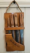 Vintage Old Hickory 4 Tru-Edge Ontario Knife Set with Original Hanging Rack READ