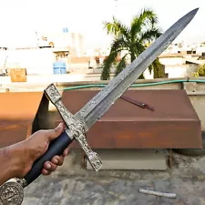 Rody Stan CUSTOM MADE HAND FORGED 36" SWORD DAMASCUS BLADE BLOOD GROOVED DAGGER